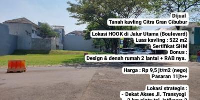 Tanah kavling shm hook Citra Gran Cibubur akses transyogi