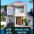 Rumah kota Batu 2 Lt mewah kolam renang rooftop type 70/70m pinggir aspal