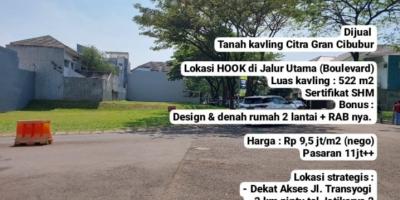 Tanah kavling shm hook Citra Gran Cibubur akses transyogi